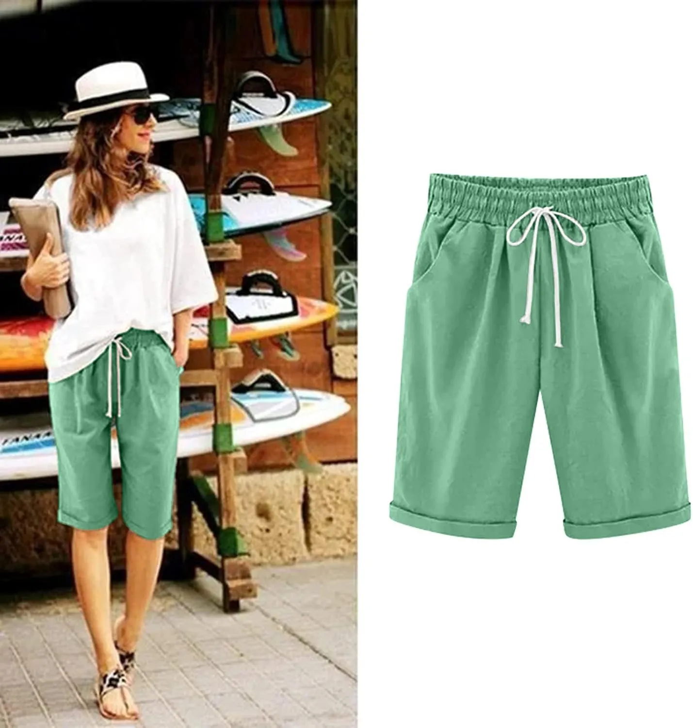 Women's Bermuda Shorts Jersey Shorts Workout Yoga Athletic Long Shorts for Women Comfy Summer Drawstring Shorts