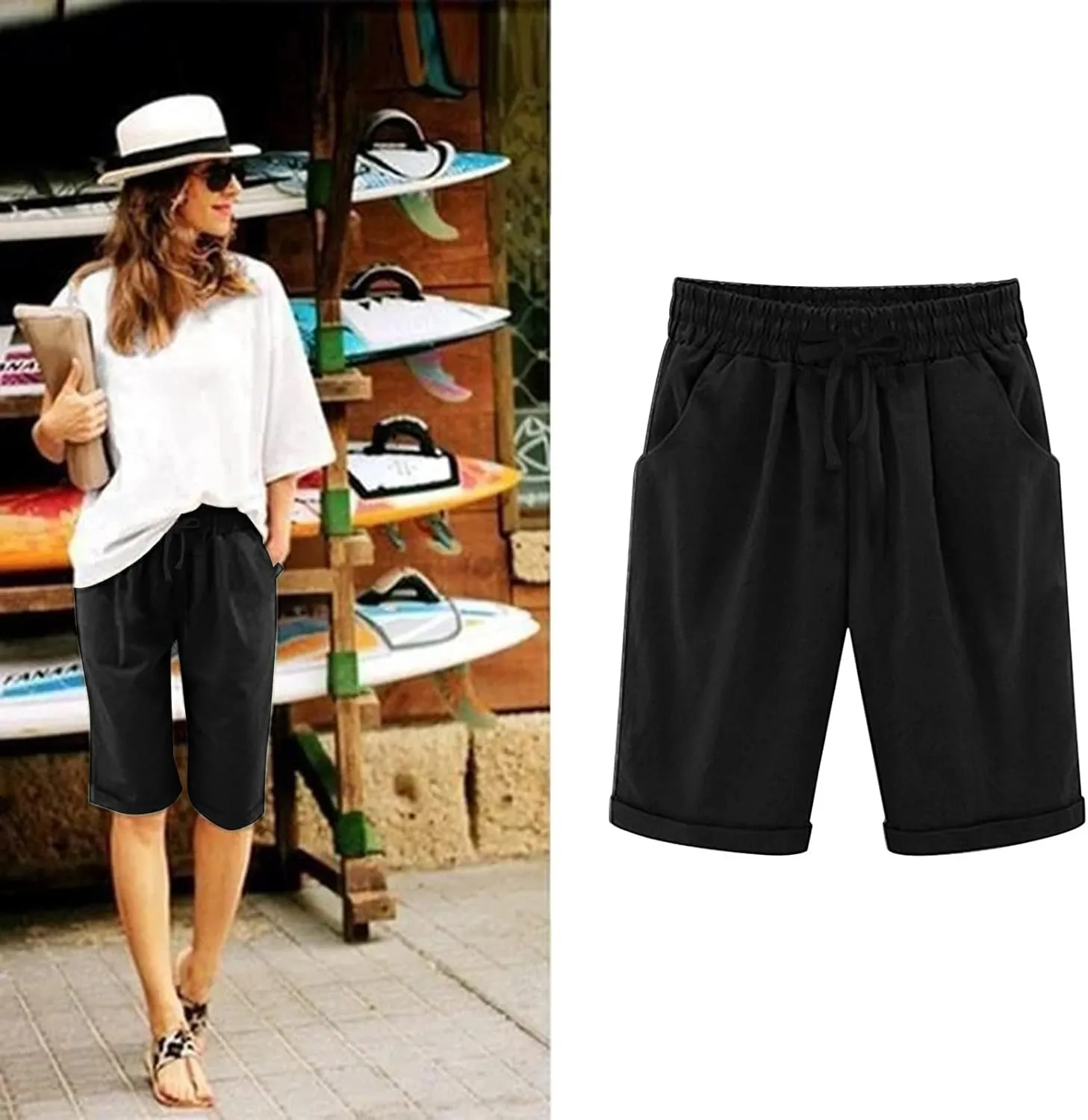 Women's Bermuda Shorts Jersey Shorts Workout Yoga Athletic Long Shorts for Women Comfy Summer Drawstring Shorts