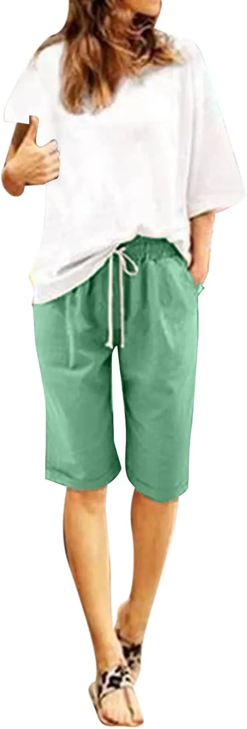 Women's Bermuda Shorts Jersey Shorts Workout Yoga Athletic Long Shorts for Women Comfy Summer Drawstring Shorts