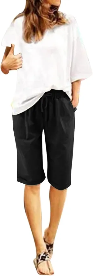 Women's Bermuda Shorts Jersey Shorts Workout Yoga Athletic Long Shorts for Women Comfy Summer Drawstring Shorts