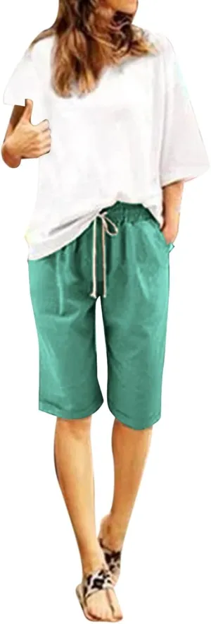 Women's Bermuda Shorts Jersey Shorts Workout Yoga Athletic Long Shorts for Women Comfy Summer Drawstring Shorts