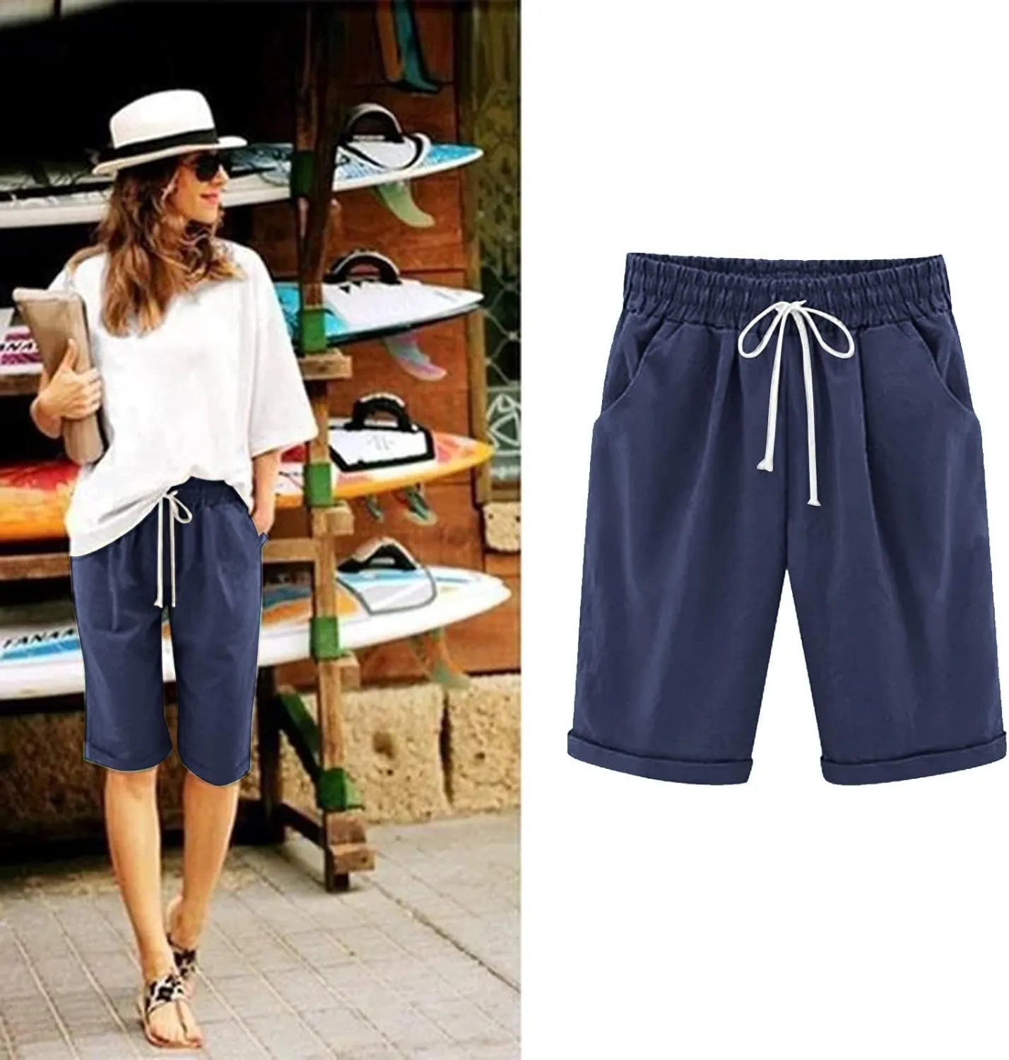 Women's Bermuda Shorts Jersey Shorts Workout Yoga Athletic Long Shorts for Women Comfy Summer Drawstring Shorts