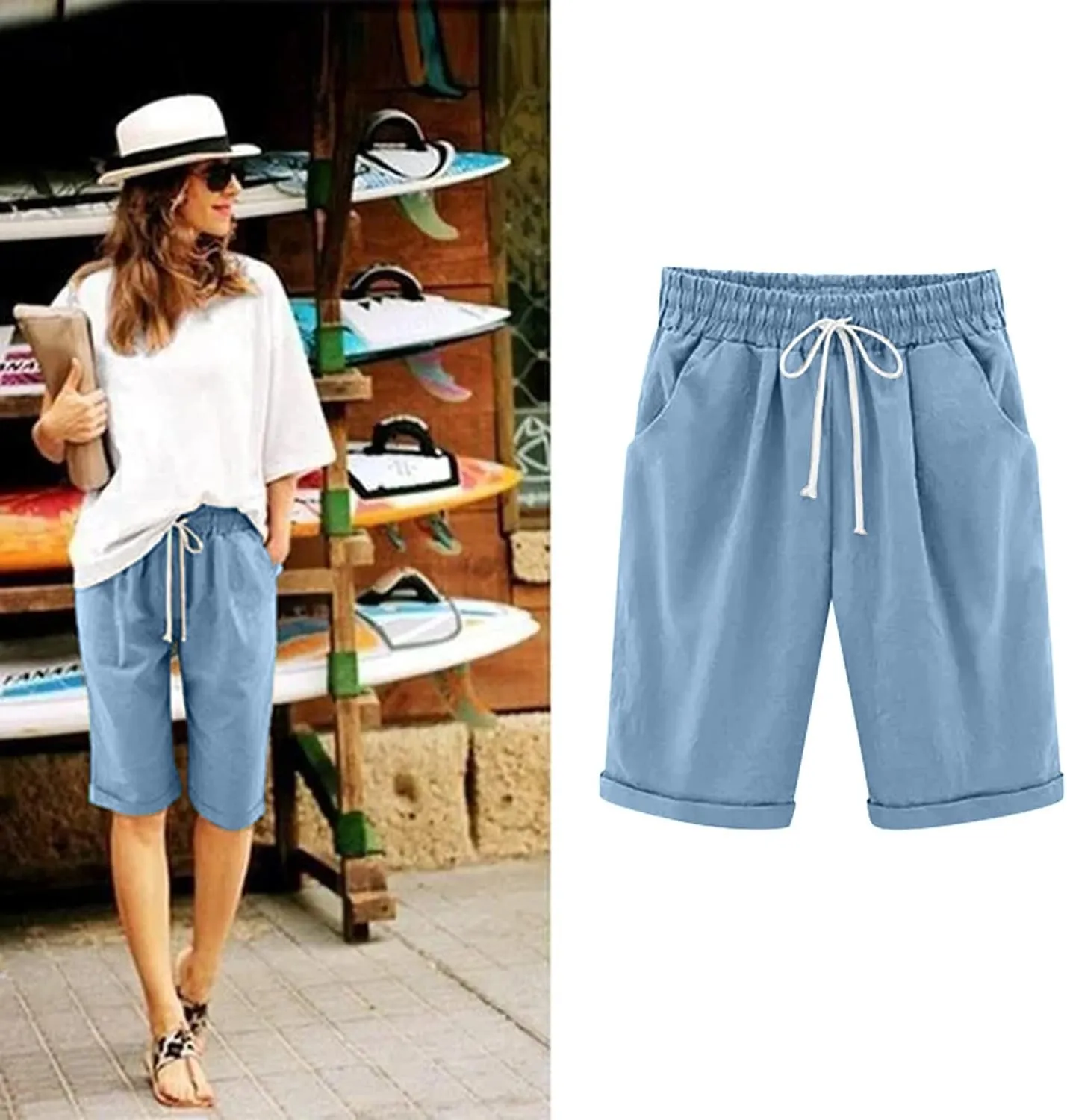 Women's Bermuda Shorts Jersey Shorts Workout Yoga Athletic Long Shorts for Women Comfy Summer Drawstring Shorts