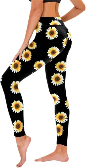 Womens Booty Lifting Skimpy Gym Tights Sunflower Slimming Soft Leggings Casual High Waist Tummy Control Yoga Pants