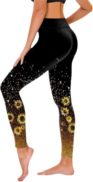 Womens Booty Lifting Skimpy Gym Tights Sunflower Slimming Soft Leggings Casual High Waist Tummy Control Yoga Pants