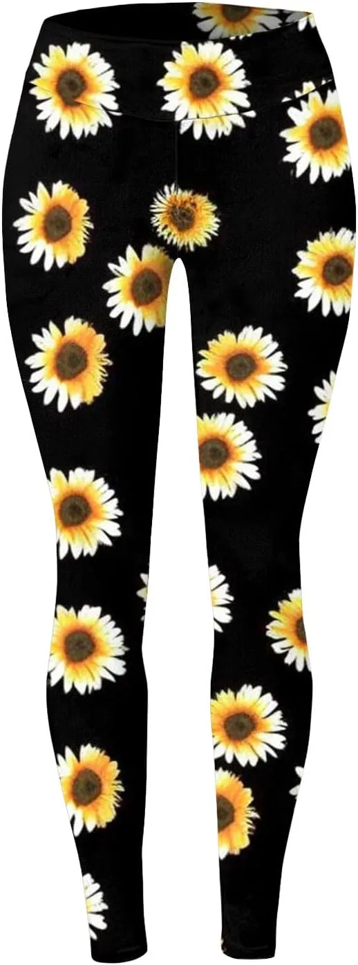 Womens Booty Lifting Skimpy Gym Tights Sunflower Slimming Soft Leggings Casual High Waist Tummy Control Yoga Pants