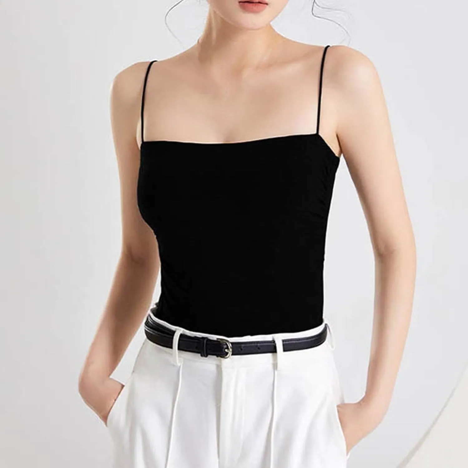 Womens Cami Tank Tops with Built in Bra Slim Fit Spaghetti Strap Shelf Bras Camisoles Summer Basic Padded Undershirts
