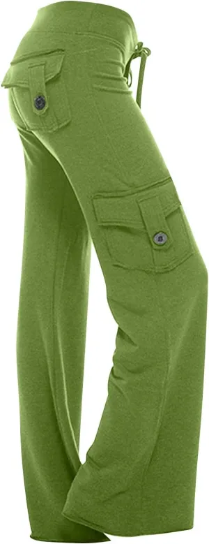 Womens Cargo Low Waisted Pants Drawstring Sweatpants Straight Wide Leg Trousers Baggy Casual Streetwear with Pockets