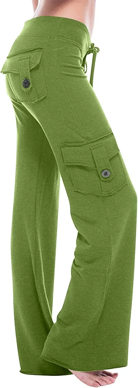 Womens Cargo Low Waisted Pants Drawstring Sweatpants Straight Wide Leg Trousers Baggy Casual Streetwear with Pockets