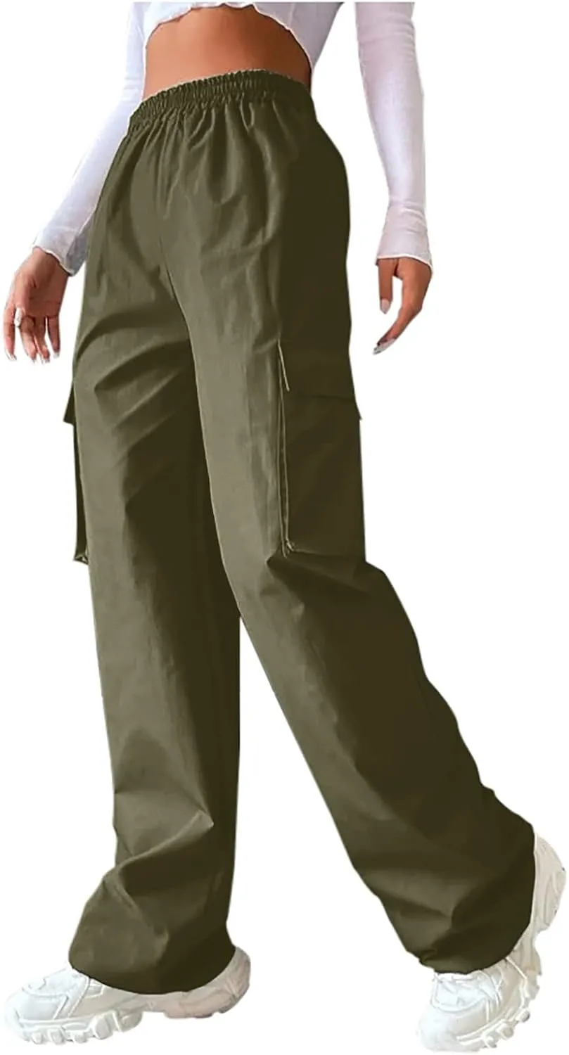 Womens Cargo Pants with Pockets High Rise Straight Leg Y2K Streetwear Trousers Baggy Pants Lightweight Hiking Pants