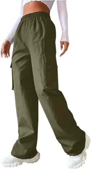 Womens Cargo Pants with Pockets High Rise Straight Leg Y2K Streetwear Trousers Baggy Pants Lightweight Hiking Pants