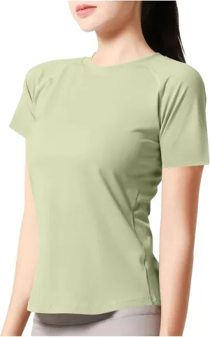 Womens Casual Activewear T Shirts Basic Crewneck Raglan Short Sleeve Slim Tight Fit Going Out Tops Gym Yoga Shirts