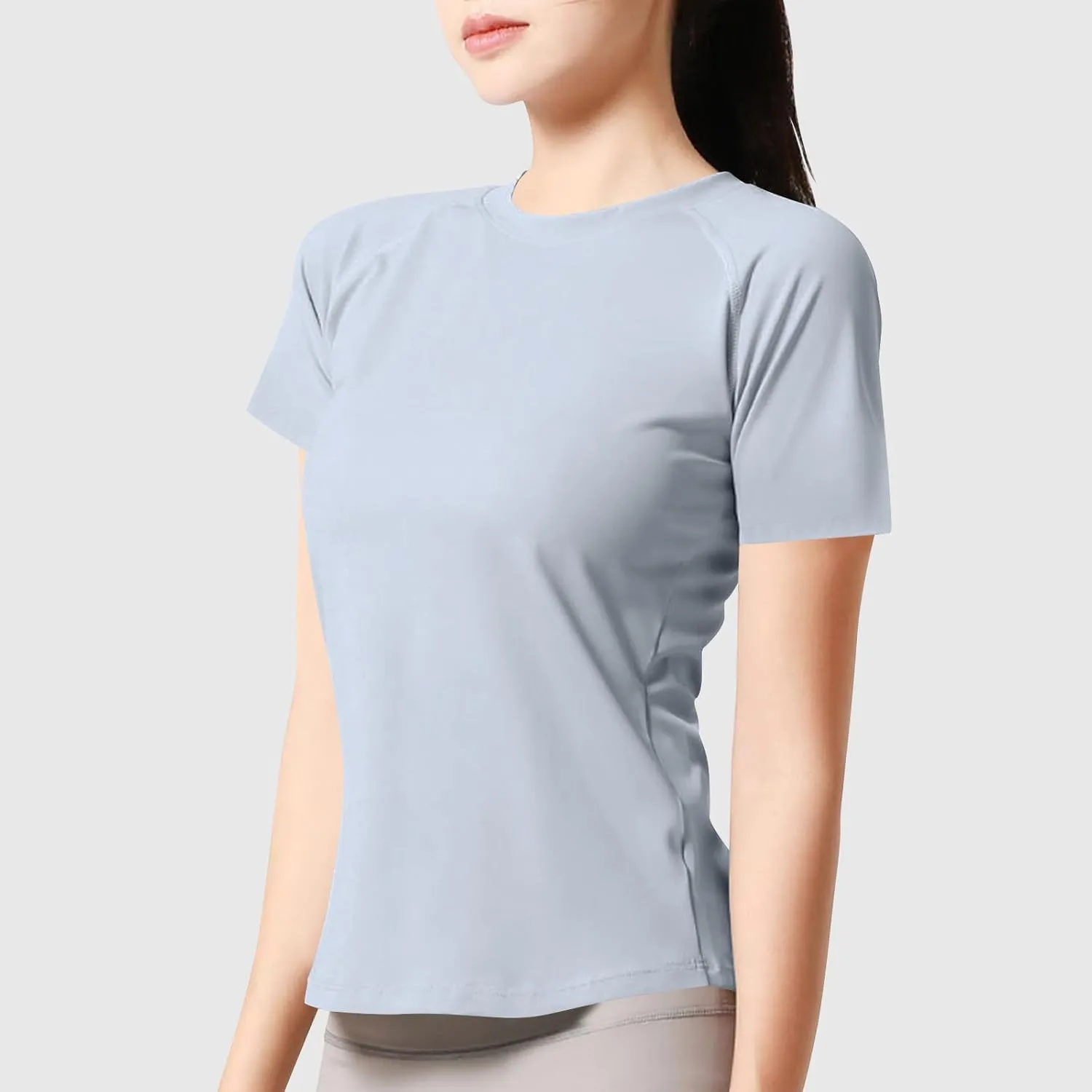 Womens Casual Activewear T Shirts Basic Crewneck Raglan Short Sleeve Slim Tight Fit Going Out Tops Gym Yoga Shirts