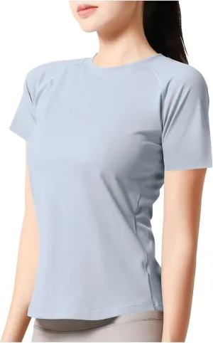 Womens Casual Activewear T Shirts Basic Crewneck Raglan Short Sleeve Slim Tight Fit Going Out Tops Gym Yoga Shirts