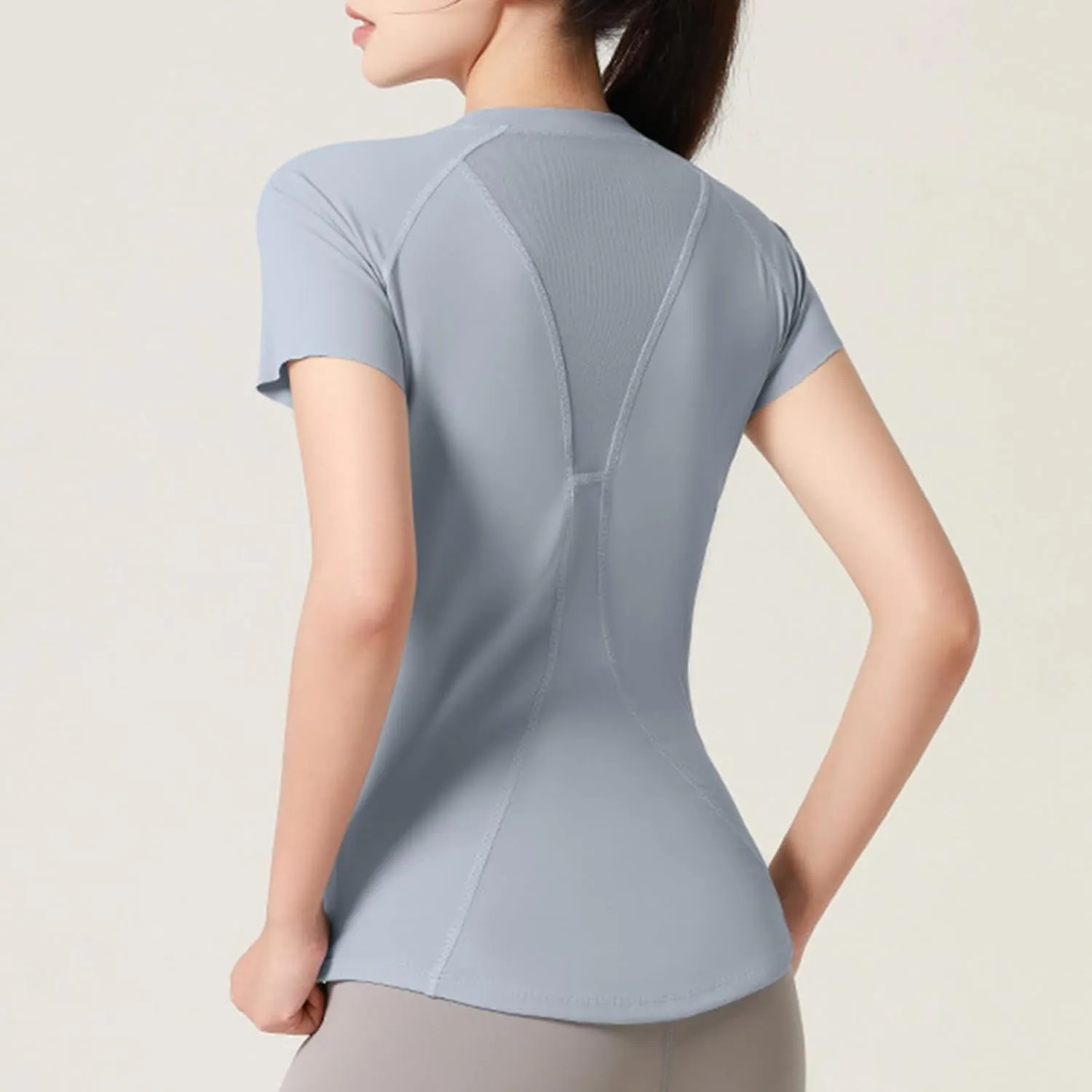 Womens Casual Activewear T Shirts Basic Crewneck Raglan Short Sleeve Slim Tight Fit Going Out Tops Gym Yoga Shirts