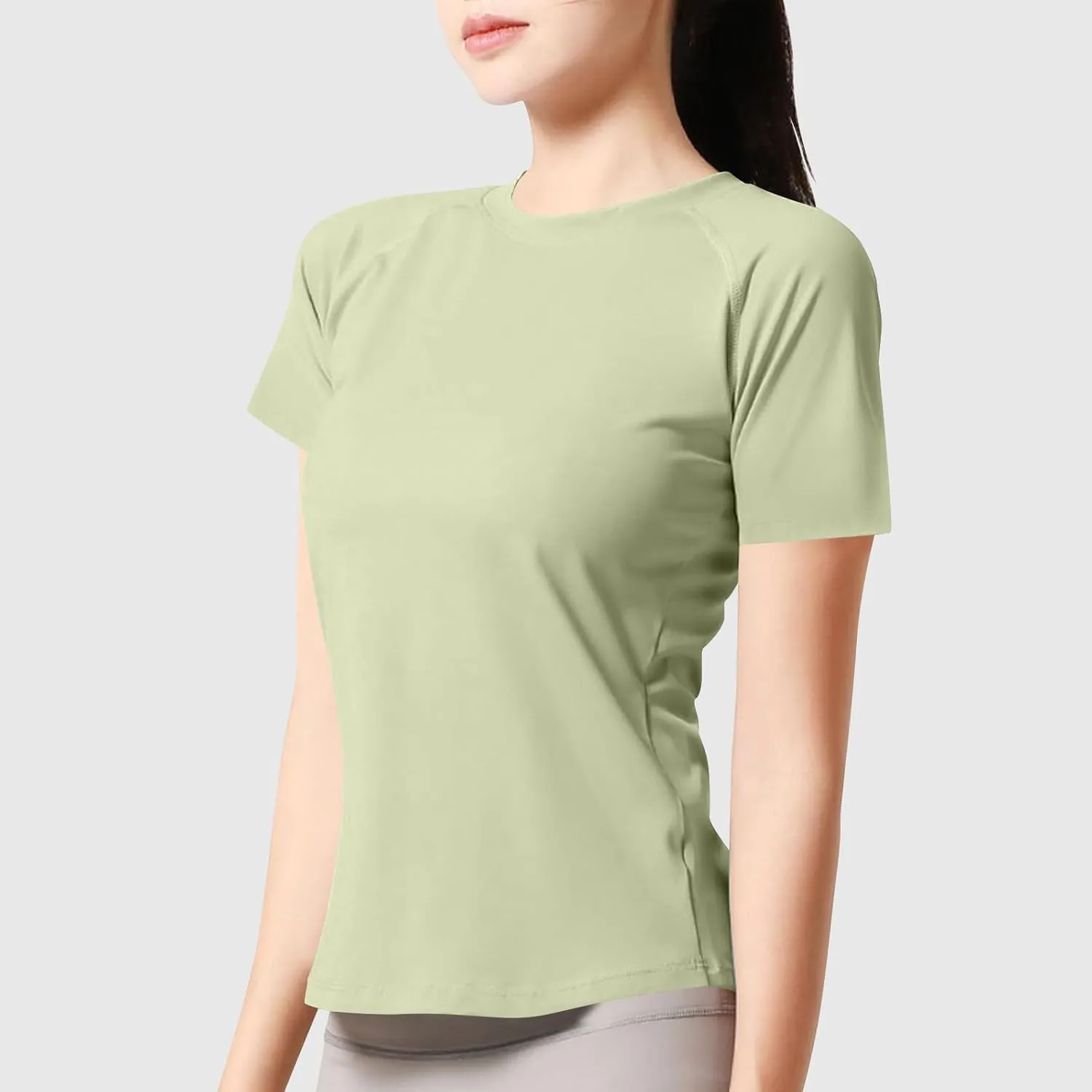 Womens Casual Activewear T Shirts Basic Crewneck Raglan Short Sleeve Slim Tight Fit Going Out Tops Gym Yoga Shirts