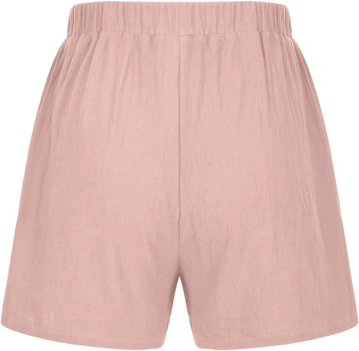 Womens Cotton Linen Shorts Casual Solid Drawstring Shorts Comfy Elastic High Waisted Shorts Summer Beach Shorts