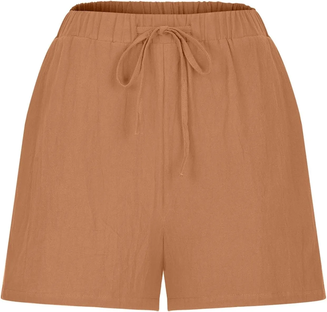 Womens Cotton Linen Shorts Casual Solid Drawstring Shorts Comfy Elastic High Waisted Shorts Summer Beach Shorts