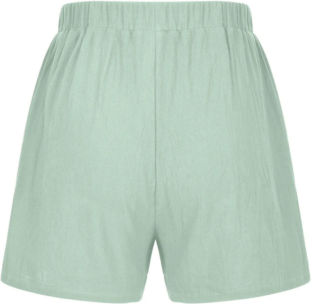 Womens Cotton Linen Shorts Casual Solid Drawstring Shorts Comfy Elastic High Waisted Shorts Summer Beach Shorts