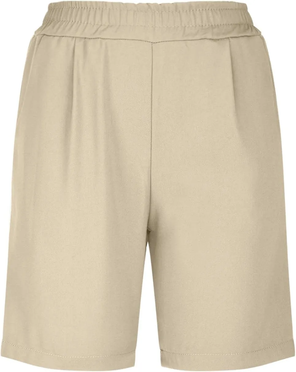 Womens Cotton Linen Shorts Casual Solid Wide Leg Shorts Comfy Elastic High Waisted Shorts Summer Beach Shorts