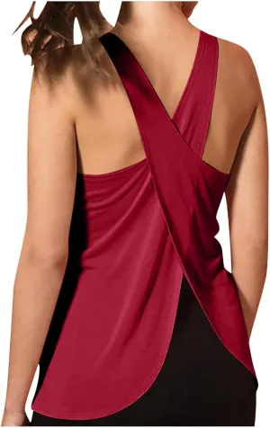Women's Cross Open Back Workout Tank Tops Loose Fit Sleeveless Yoga Shirts Exercise Activewear for Running