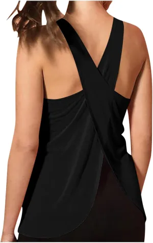 Women's Cross Open Back Workout Tank Tops Loose Fit Sleeveless Yoga Shirts Exercise Activewear for Running