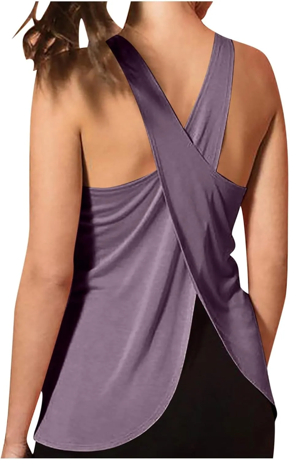 Women's Cross Open Back Workout Tank Tops Loose Fit Sleeveless Yoga Shirts Exercise Activewear for Running