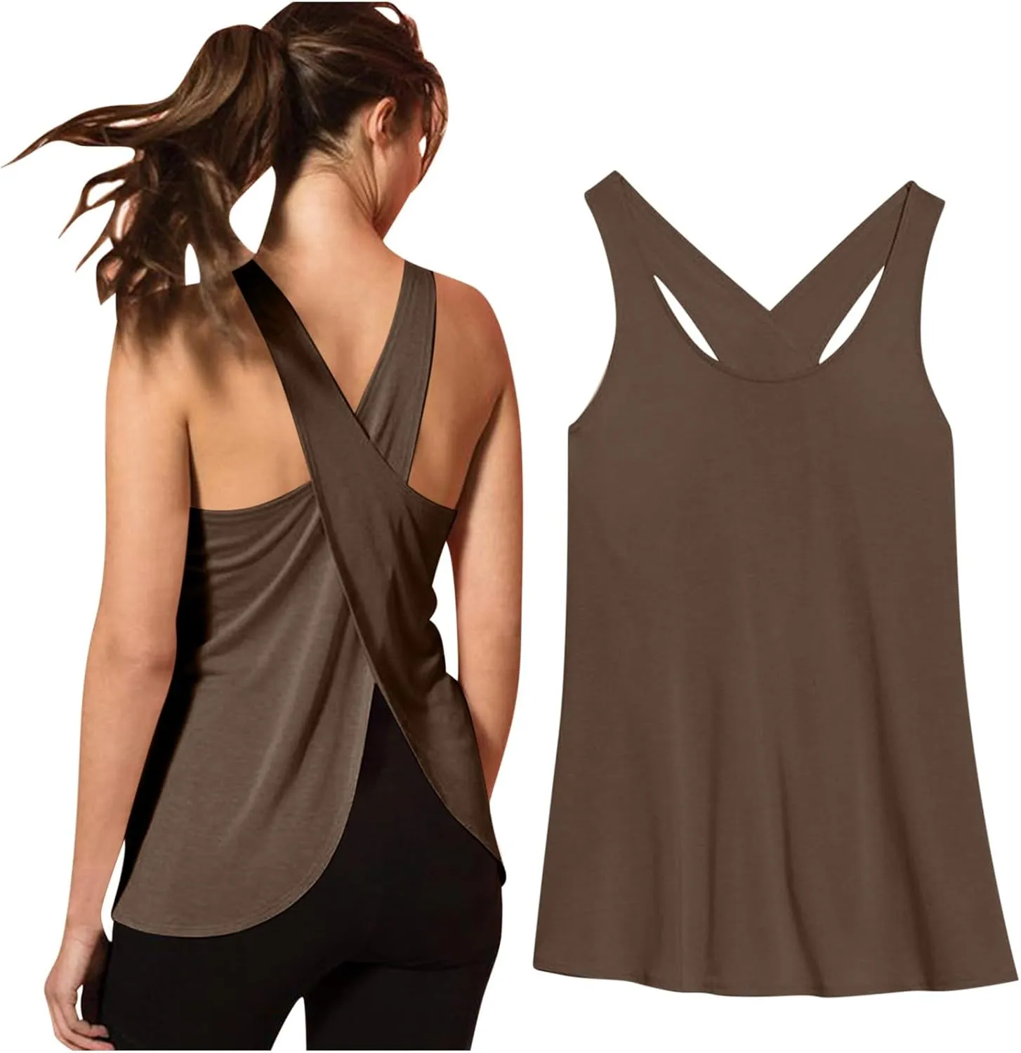 Women's Cross Open Back Workout Tank Tops Loose Fit Sleeveless Yoga Shirts Exercise Activewear for Running