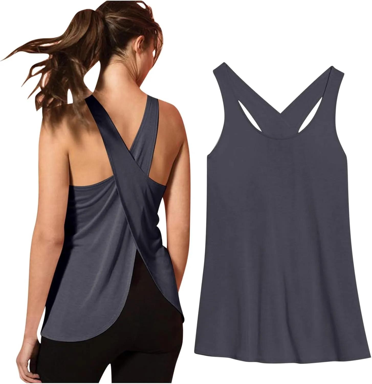 Women's Cross Open Back Workout Tank Tops Loose Fit Sleeveless Yoga Shirts Exercise Activewear for Running