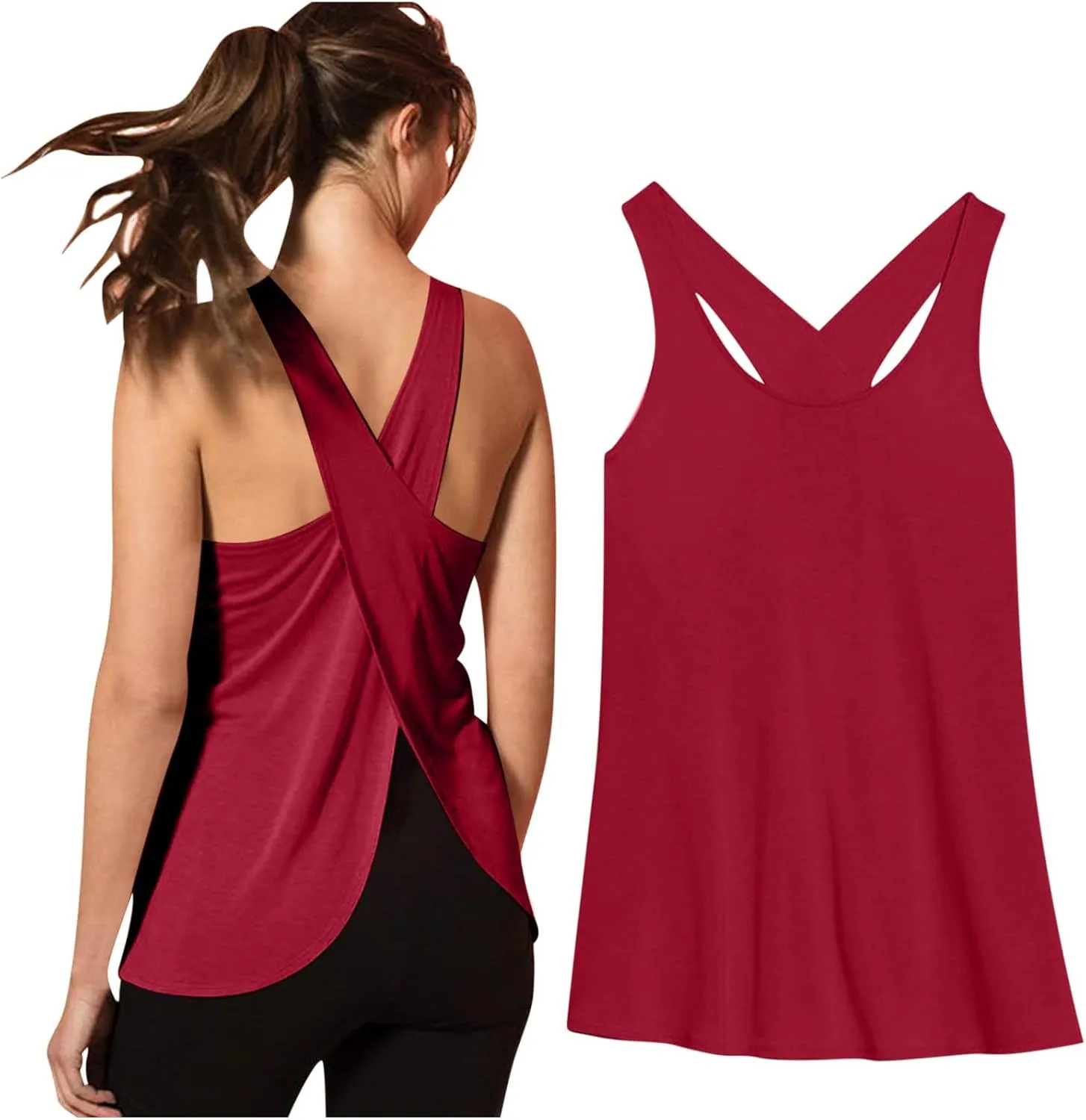 Women's Cross Open Back Workout Tank Tops Loose Fit Sleeveless Yoga Shirts Exercise Activewear for Running