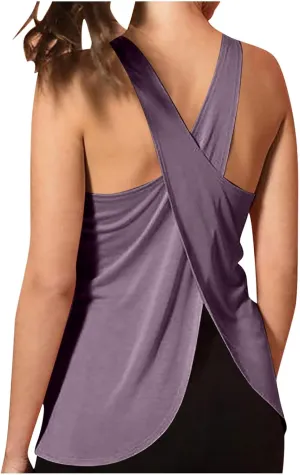 Women's Cross Open Back Workout Tank Tops Loose Fit Sleeveless Yoga Shirts Exercise Activewear for Running