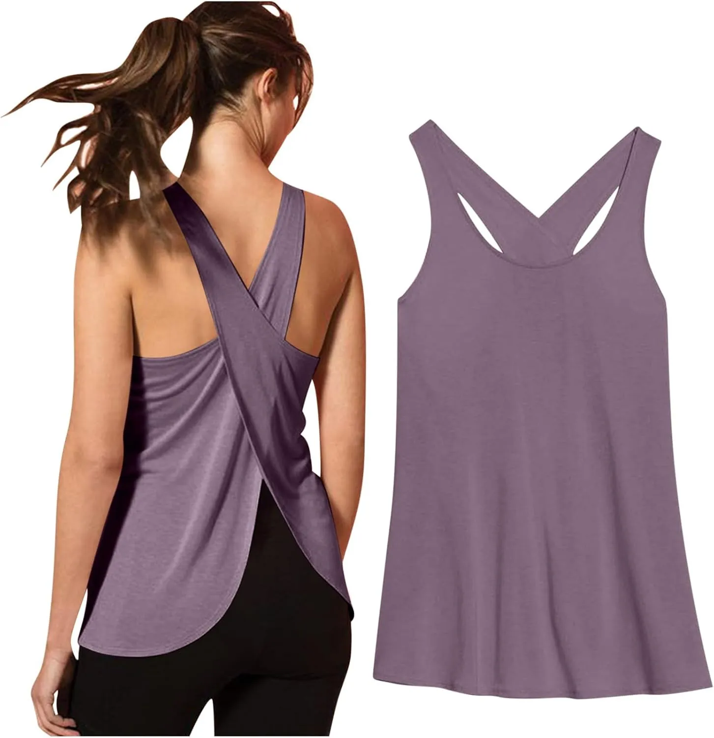 Women's Cross Open Back Workout Tank Tops Loose Fit Sleeveless Yoga Shirts Exercise Activewear for Running