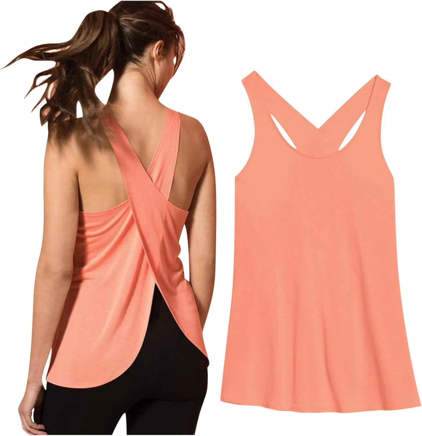 Women's Cross Open Back Workout Tank Tops Loose Fit Sleeveless Yoga Shirts Exercise Activewear for Running