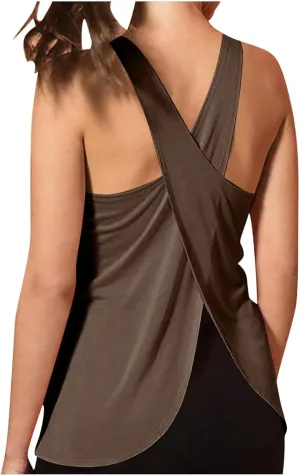 Women's Cross Open Back Workout Tank Tops Loose Fit Sleeveless Yoga Shirts Exercise Activewear for Running
