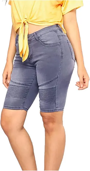 Womens Cut Off Denim Shorts Knee Length Jean Shorts Frayed Distressed Jean Shorts Mid Rise Shorts Comfy Stretchy