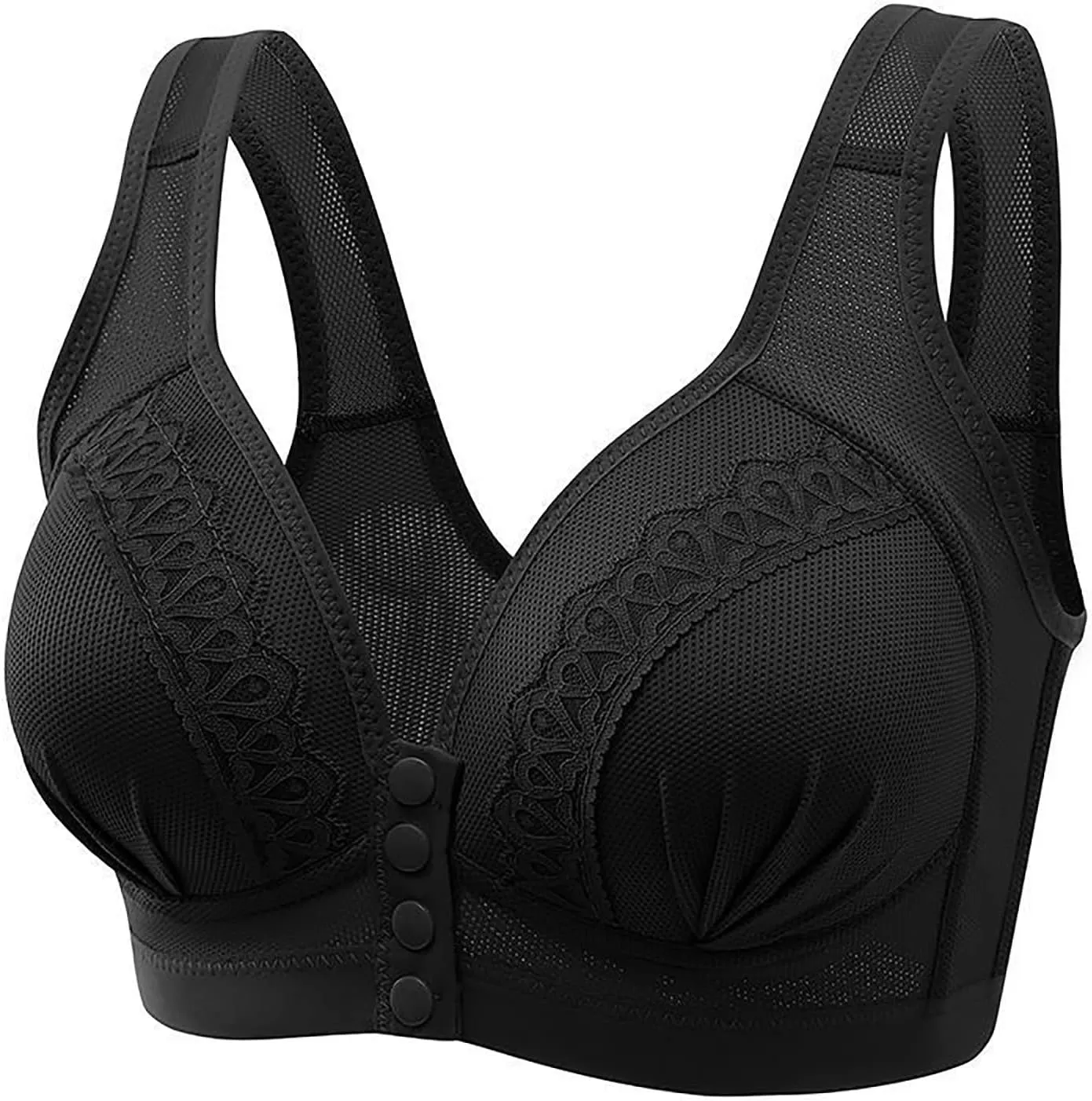 Women's Daily Front Button High Support Wireless Push Up Bra - Convenient Front Closure Sports Bra for Everyday Wear