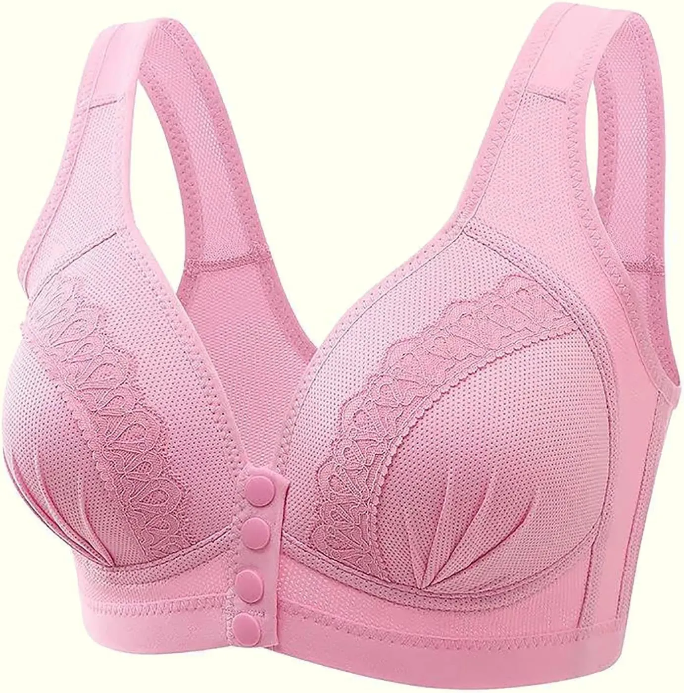 Women's Daily Front Button High Support Wireless Push Up Bra - Convenient Front Closure Sports Bra for Everyday Wear