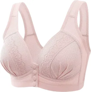 Women's Daily Front Button High Support Wireless Push Up Bra - Convenient Front Closure Sports Bra for Everyday Wear