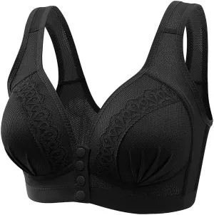 Women's Daily Front Button High Support Wireless Push Up Bra - Convenient Front Closure Sports Bra for Everyday Wear