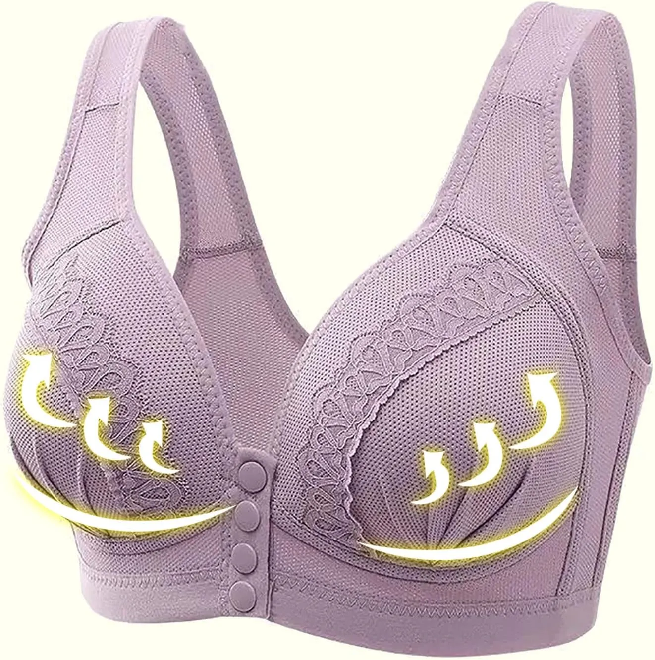 Women's Daily Front Button High Support Wireless Push Up Bra - Convenient Front Closure Sports Bra for Everyday Wear