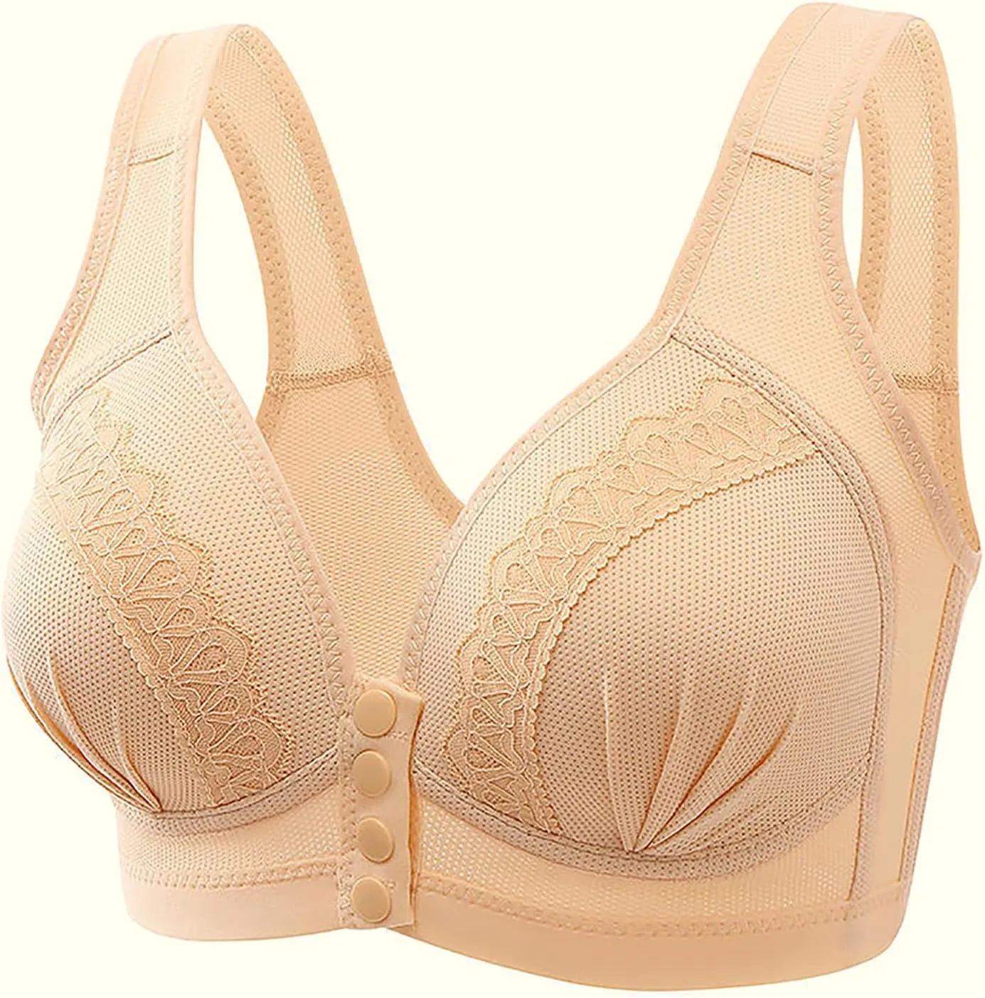Women's Daily Front Button High Support Wireless Push Up Bra - Convenient Front Closure Sports Bra for Everyday Wear