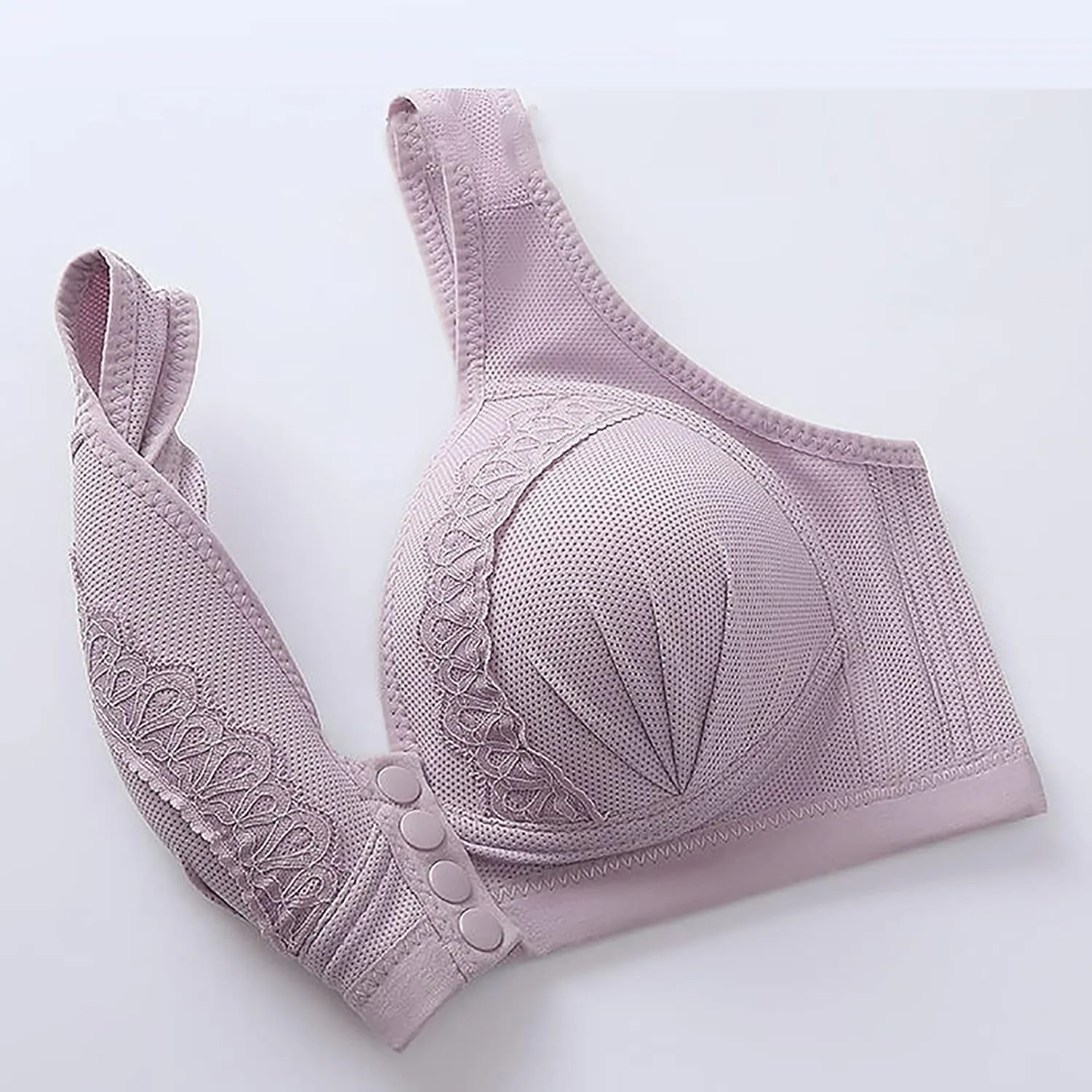 Women's Daily Front Button High Support Wireless Push Up Bra - Convenient Front Closure Sports Bra for Everyday Wear