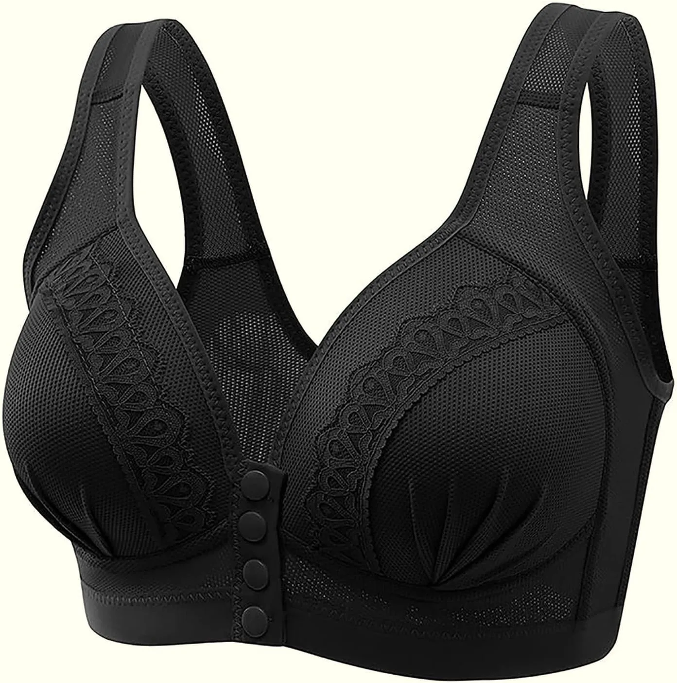 Women's Daily Front Button High Support Wireless Push Up Bra - Convenient Front Closure Sports Bra for Everyday Wear