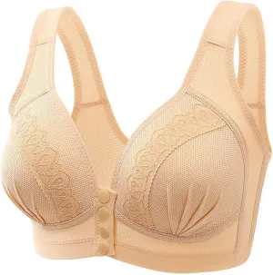 Women's Daily Front Button High Support Wireless Push Up Bra - Convenient Front Closure Sports Bra for Everyday Wear