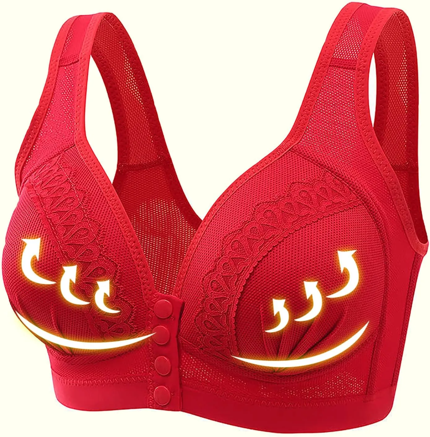 Women's Daily Front Button High Support Wireless Push Up Bra - Convenient Front Closure Sports Bra for Everyday Wear