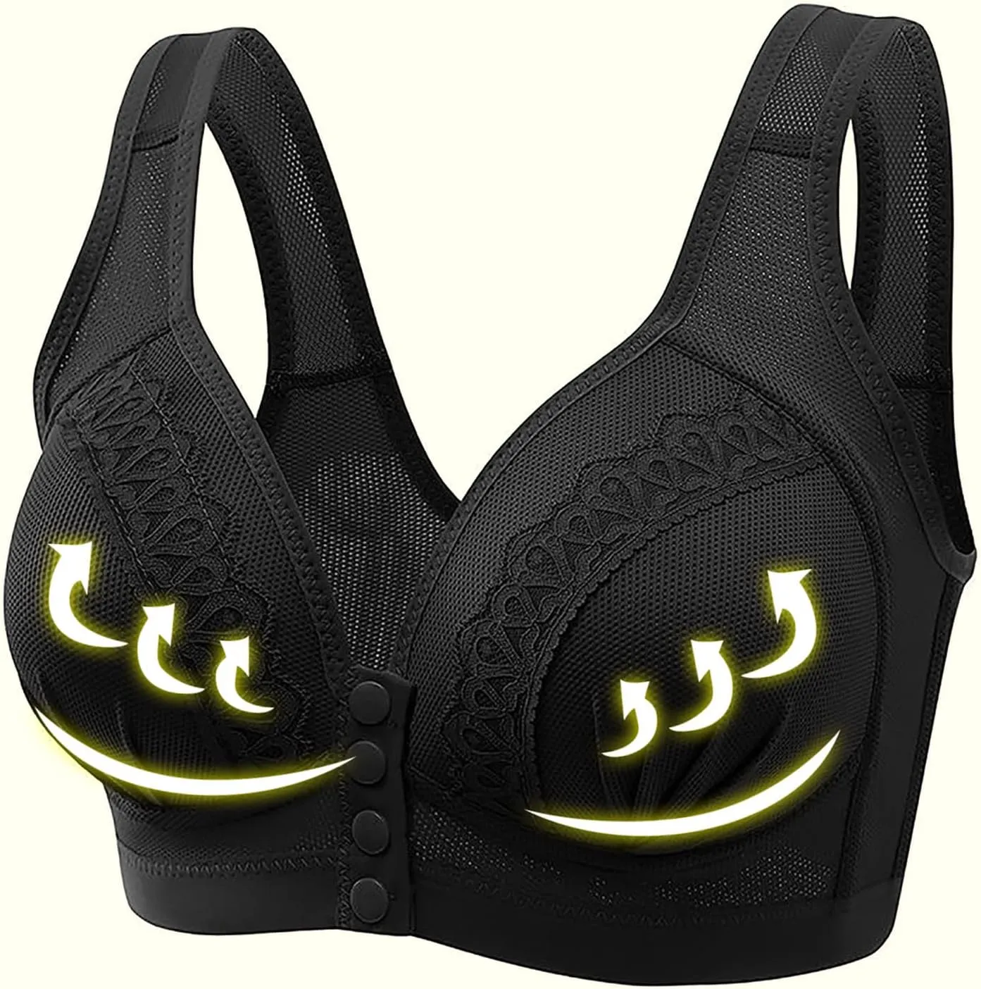 Women's Daily Front Button High Support Wireless Push Up Bra - Convenient Front Closure Sports Bra for Everyday Wear