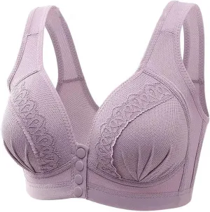 Women's Daily Front Button High Support Wireless Push Up Bra - Convenient Front Closure Sports Bra for Everyday Wear
