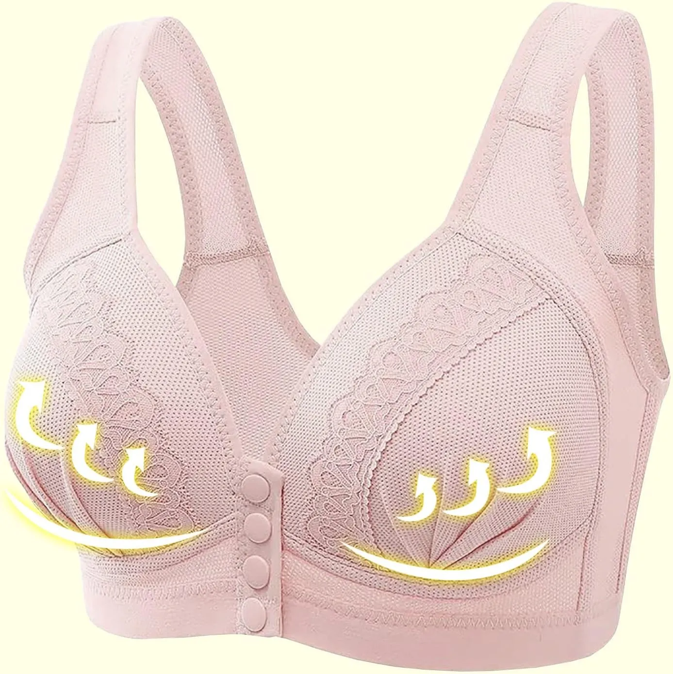 Women's Daily Front Button High Support Wireless Push Up Bra - Convenient Front Closure Sports Bra for Everyday Wear