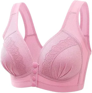 Women's Daily Front Button High Support Wireless Push Up Bra - Convenient Front Closure Sports Bra for Everyday Wear