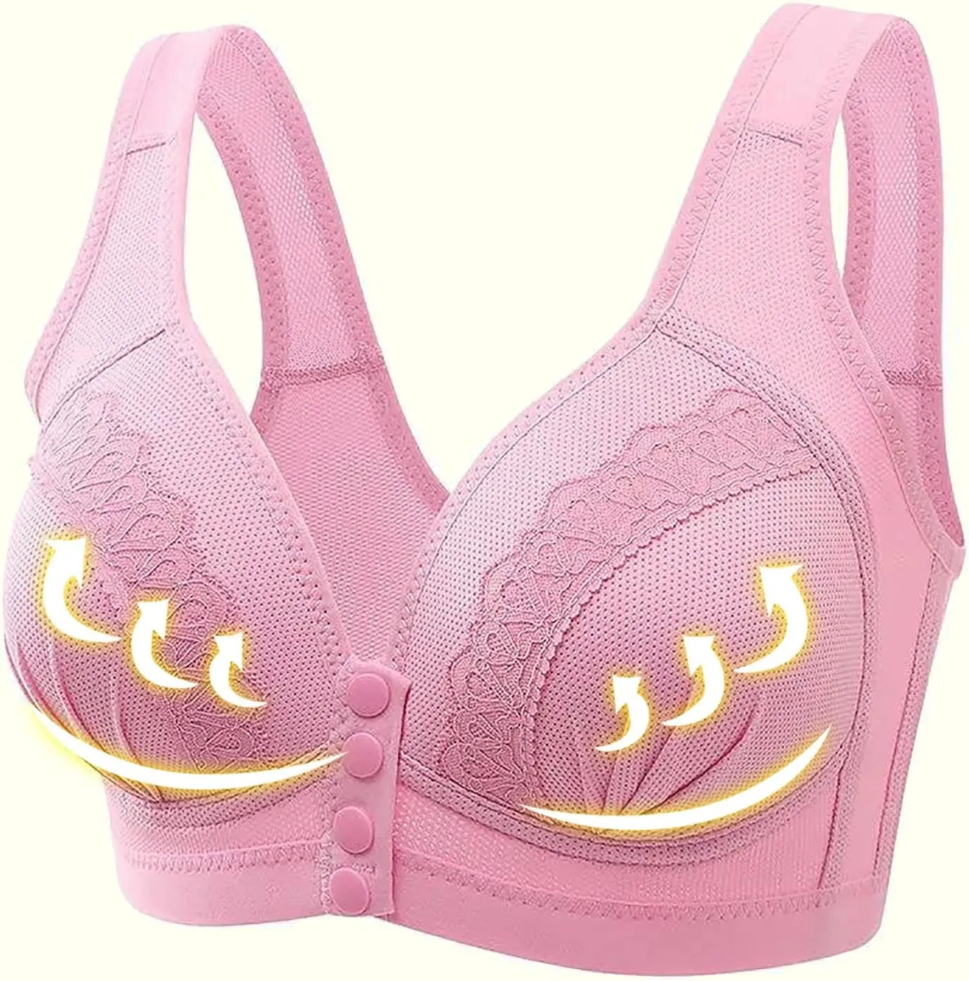 Women's Daily Front Button High Support Wireless Push Up Bra - Convenient Front Closure Sports Bra for Everyday Wear